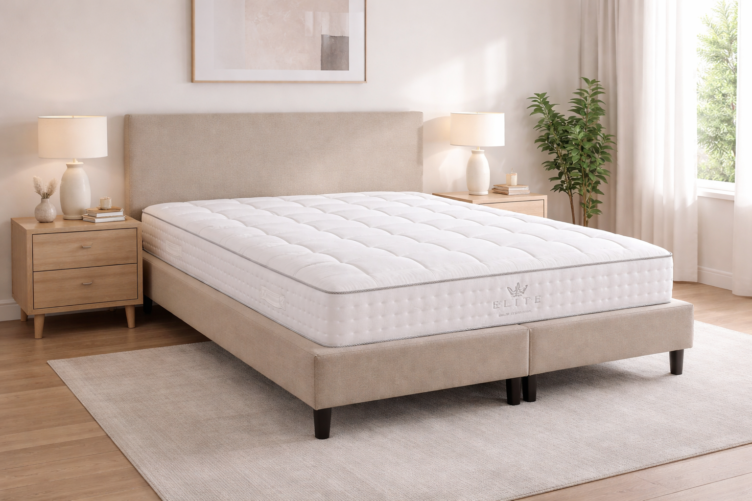 Boxspring Silber | Komplettes Doppelbett mit Matratze & Topper