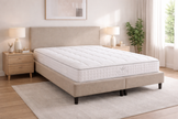 Boxspring Silber | Komplettes Doppelbett mit Matratze & Topper