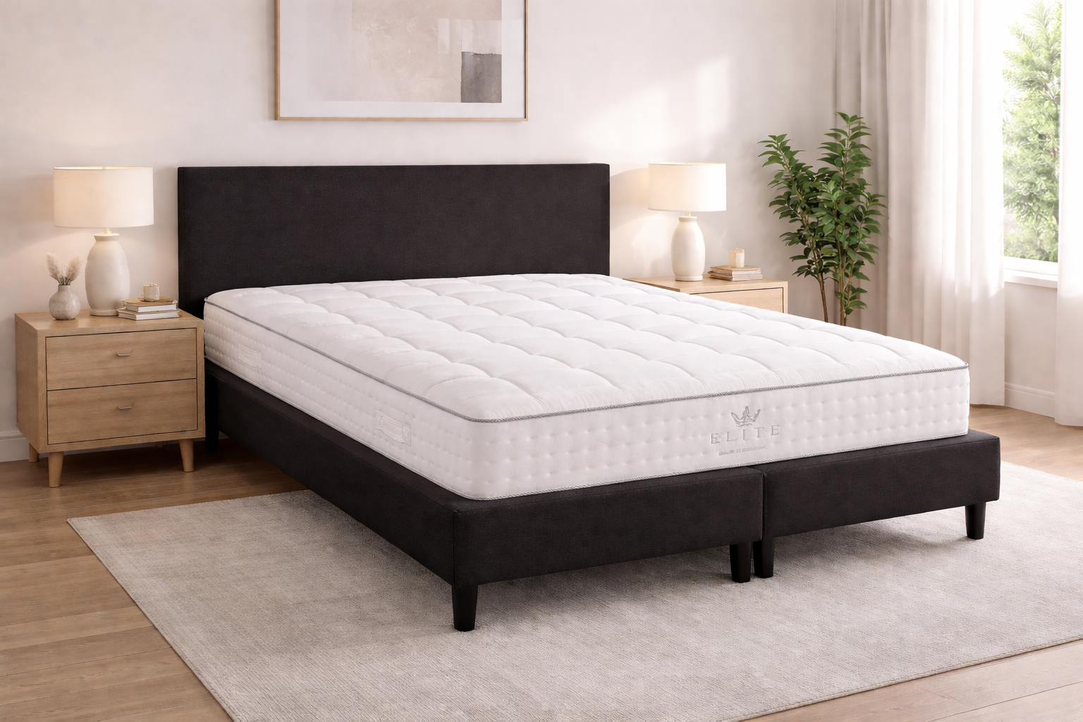 Boxspring Silber | Komplettes Doppelbett mit Matratze & Topper