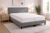 Boxspring Silber | Komplettes Doppelbett mit Matratze & Topper