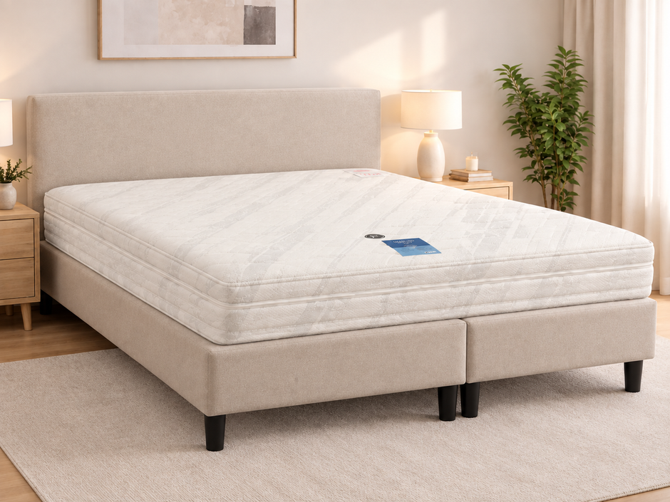 Boxspring Silber | Komplettes Doppelbett mit Matratze & Topper