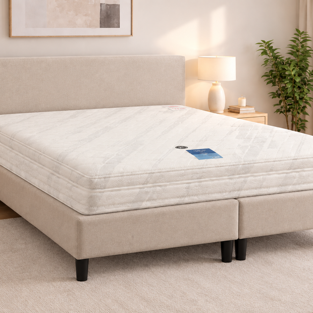 Boxspring Silber | Komplettes Doppelbett mit Matratze & Topper