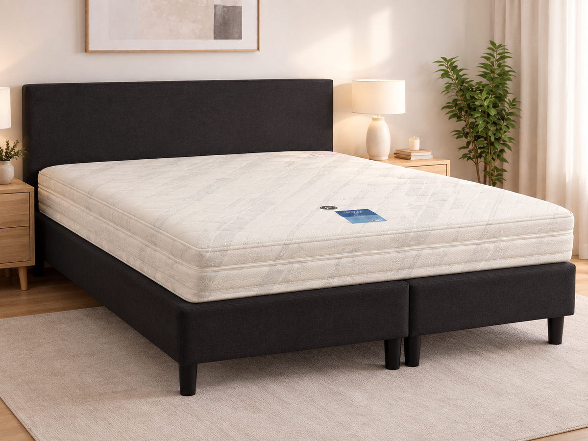 Boxspring Silber | Komplettes Doppelbett mit Matratze & Topper
