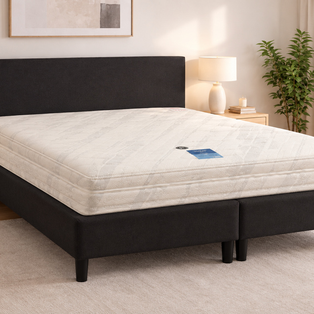 Boxspring Silber | Komplettes Doppelbett mit Matratze & Topper