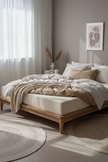 Veline Matras in luxe slaapkamer met warm ochtendlicht en Scandinavisch interieur