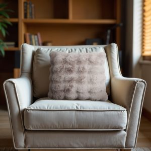 Pom Rabbit Fur sierkussen Taupe/Rose 50 x 50 – Luxe & Zacht