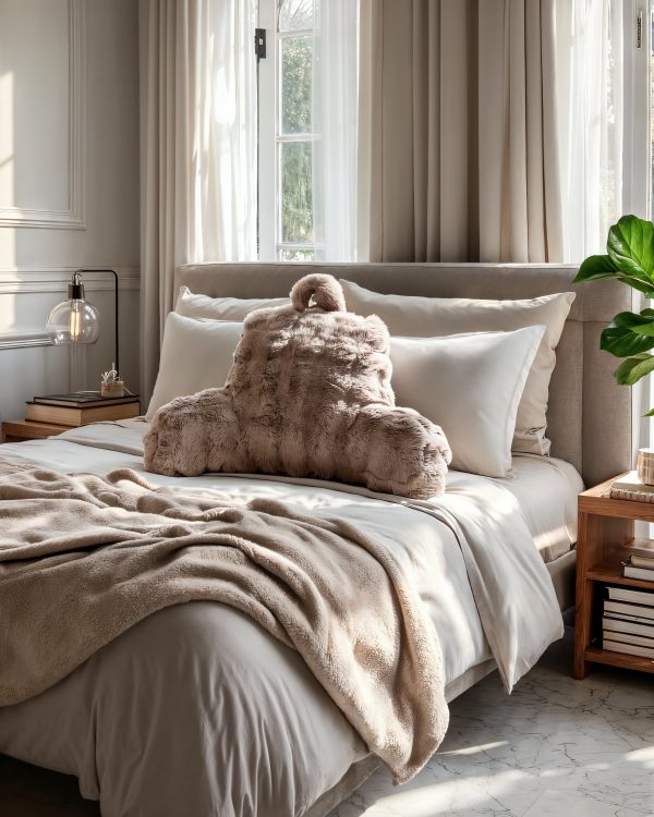 Bedrest Pompom Taupe 34 x 50 – Luxe comfort en stevige ondersteuning
