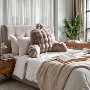 Bedrest Pompom Taupe 34 x 50 – Luxe comfort en stevige ondersteuning